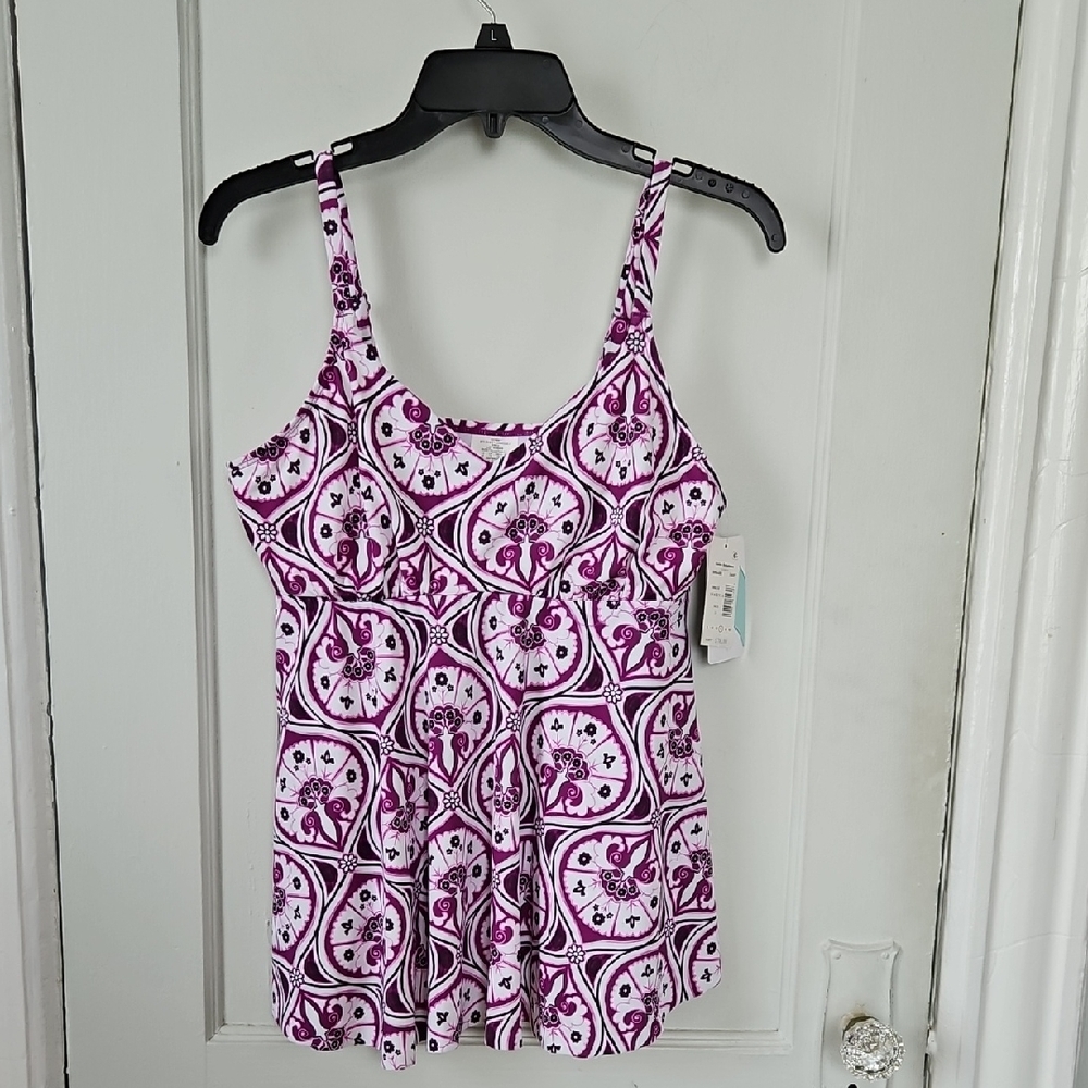 NWT Swim Solutions Purple and White Swim Top from MACY'S- 14